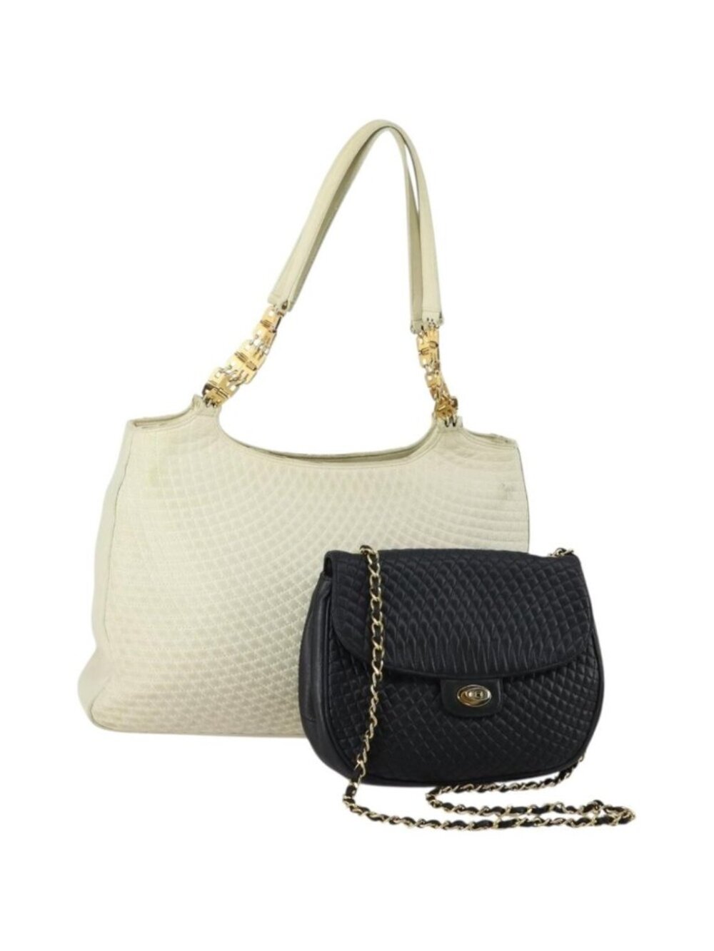 BALLY Tote Bag Leather 2 Set Black Ivory